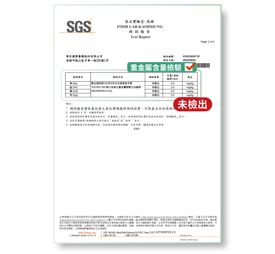 通過SGS重金屬含量檢驗報告